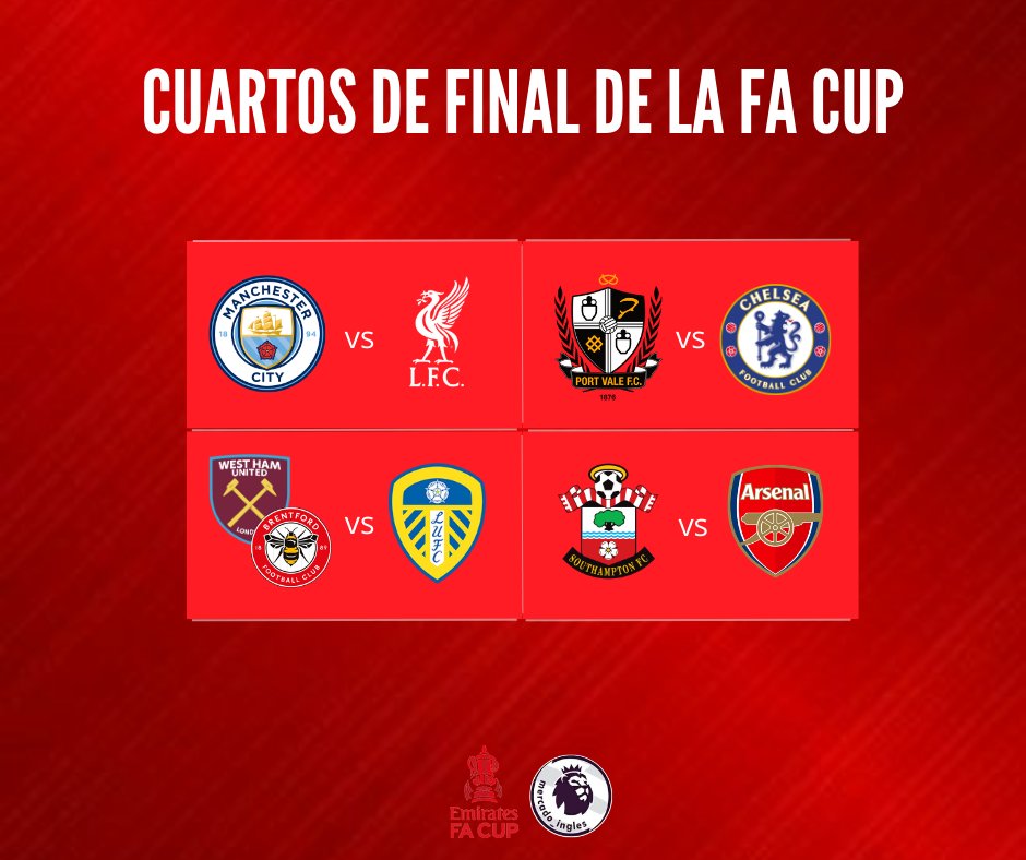 OFICIAL. Asi queda el sorteo para los Cuartos de Final de la FA Cup que ...