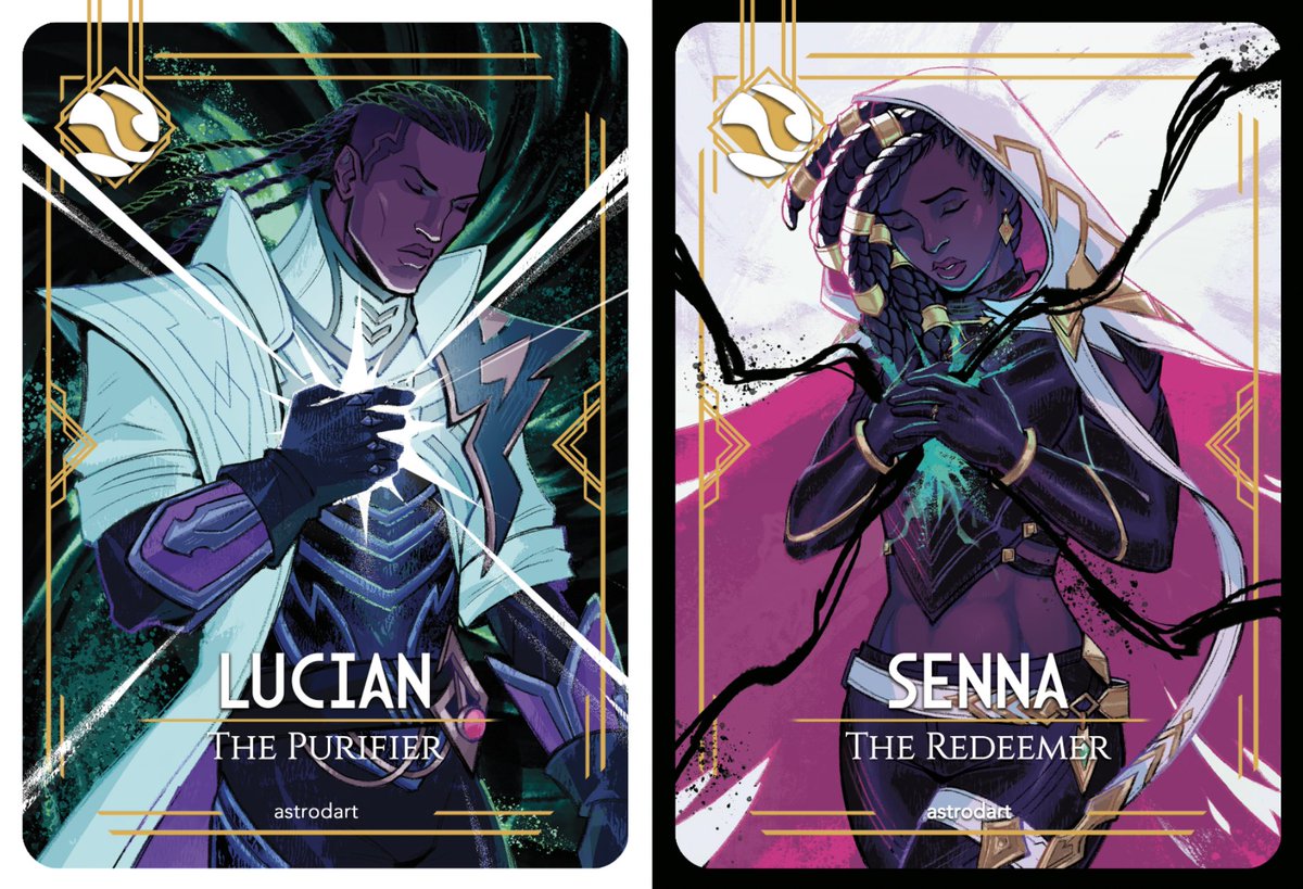 league cards round 2 and i got to do lucian and senna!!! be on the lookout for everyone else's and for when we do preorders 🤠