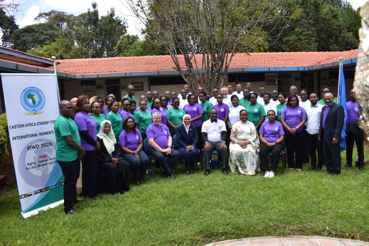 EASF4Peace's tweet photo. The Eastern Africa Standby Force (EASF) marked the 115th International Women’s Day at its structures in Kenya and Addis Ababa.
Under the theme “Give to Gain,” EASF celebrated the gains made by women not only in peace and security but also in other sectors where women play critical roles.
Keynote speaker Maj. Gen. (Rtd) Fatuma Ahmed called for continued efforts to empower women and girls, noting that when women are empowered, society benefits.
EASF Director Brig. (Rtd) Paul Kahuria Njema reiterated the organization’s commitment to promoting equality, mentorship, and leadership opportunities for women.
The celebration also included a tree-planting ceremony in Nairobi in solidarity with the women of the Republic of Sudan.
#IWD2026 #EASF #WomenInPeaceAndSecurity