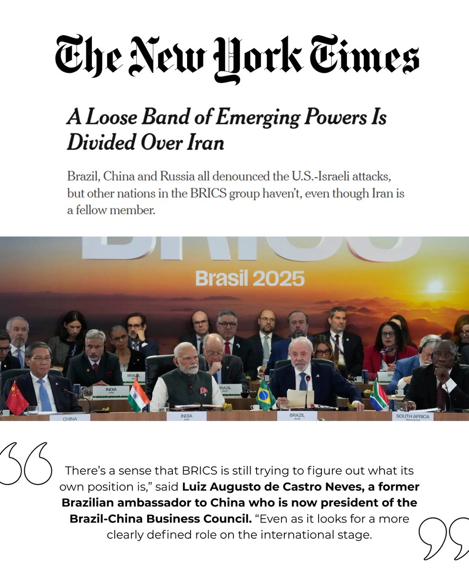 🌏Tensões no Oriente Médio colocam à prova a coesão do BRICS.  O Embaixador Luiz Augusto de Castro Neves, Presidente do CEBC, destacou os desafios dessa nova fase do grupo.
🔗 Acesse: lnkd.in/drhn9KEd

#CEBCnaMídia