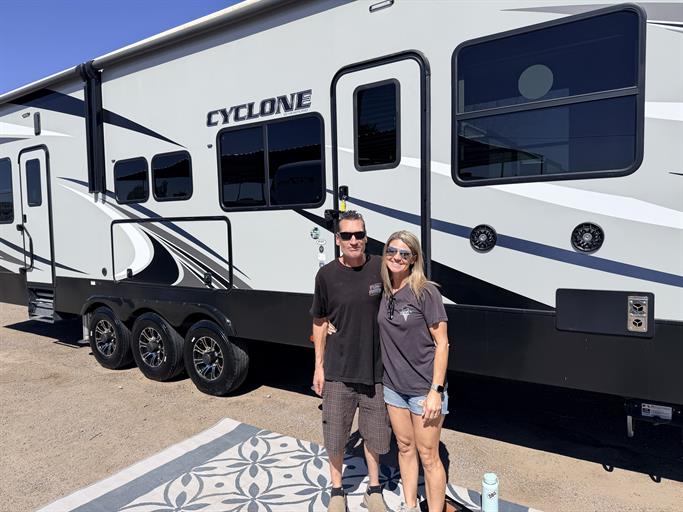 AutoCorralRV's tweet photo. Isn’t this 2021 HEARTLAND CYCLONE a beauty? Congratulations to Christine on this new ride! Your salesperson, Jeff Picket, and the team at RVAZ Corral were happy to help and again, thank you! https://t.co/2WVs4gKRQp