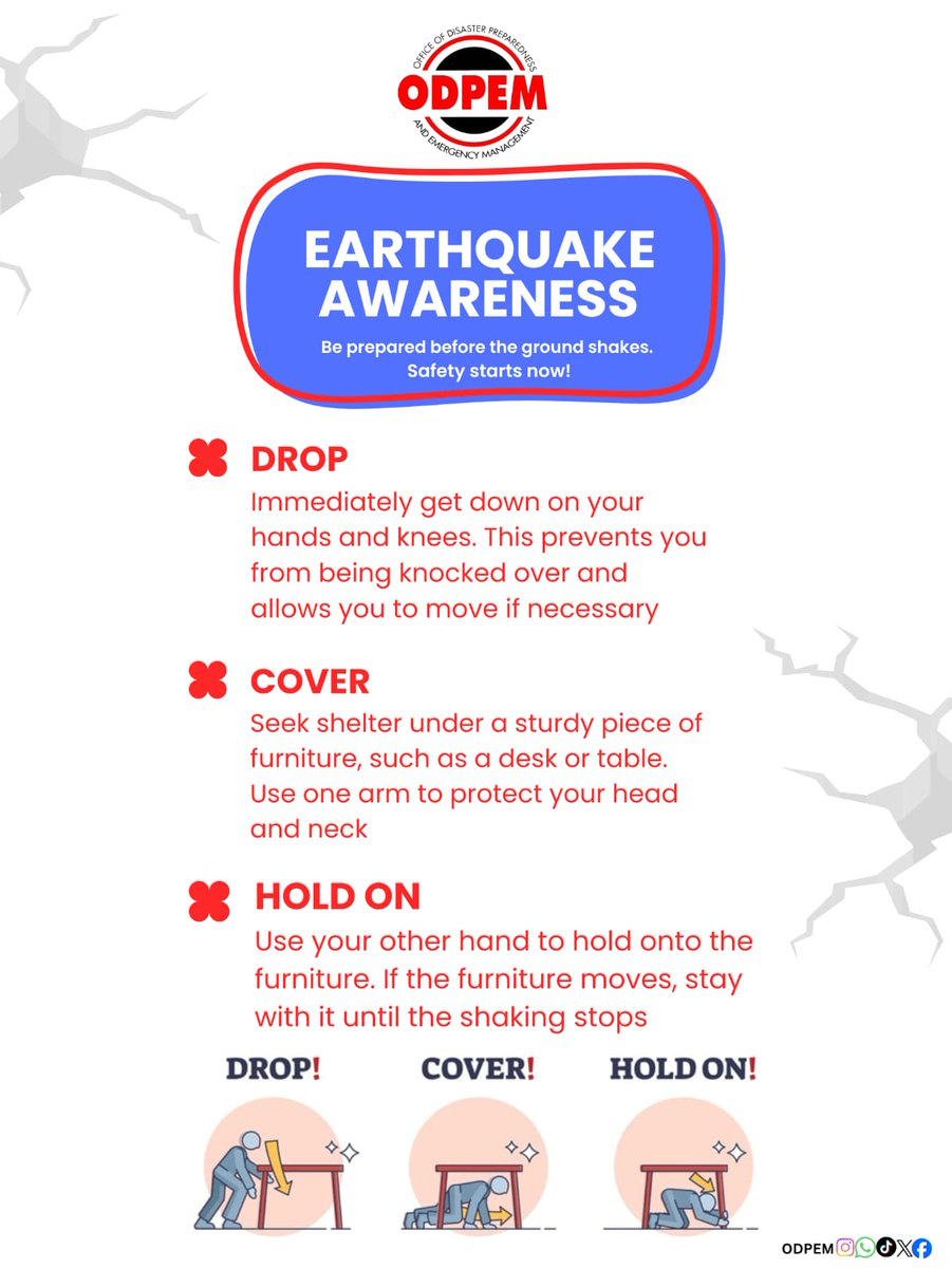 odpem's tweet photo. When the ground starts shaking, remember: DROP. COVER. HOLD ON.
Stay ready. Stay safe.🤝🏾
#EarthquakeAwareness #ODPEM #PreparedNotScared https://t.co/1R9xmPrZEG