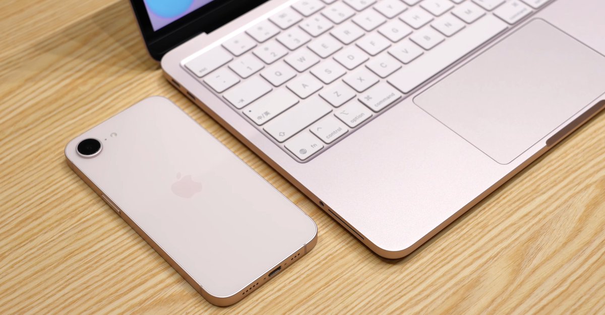 Cartidise's tweet photo. wait, this iPhone 17e in Soft Pink pairs up really well with the MacBook Neo in Blush https://t.co/faVNOuiPZE