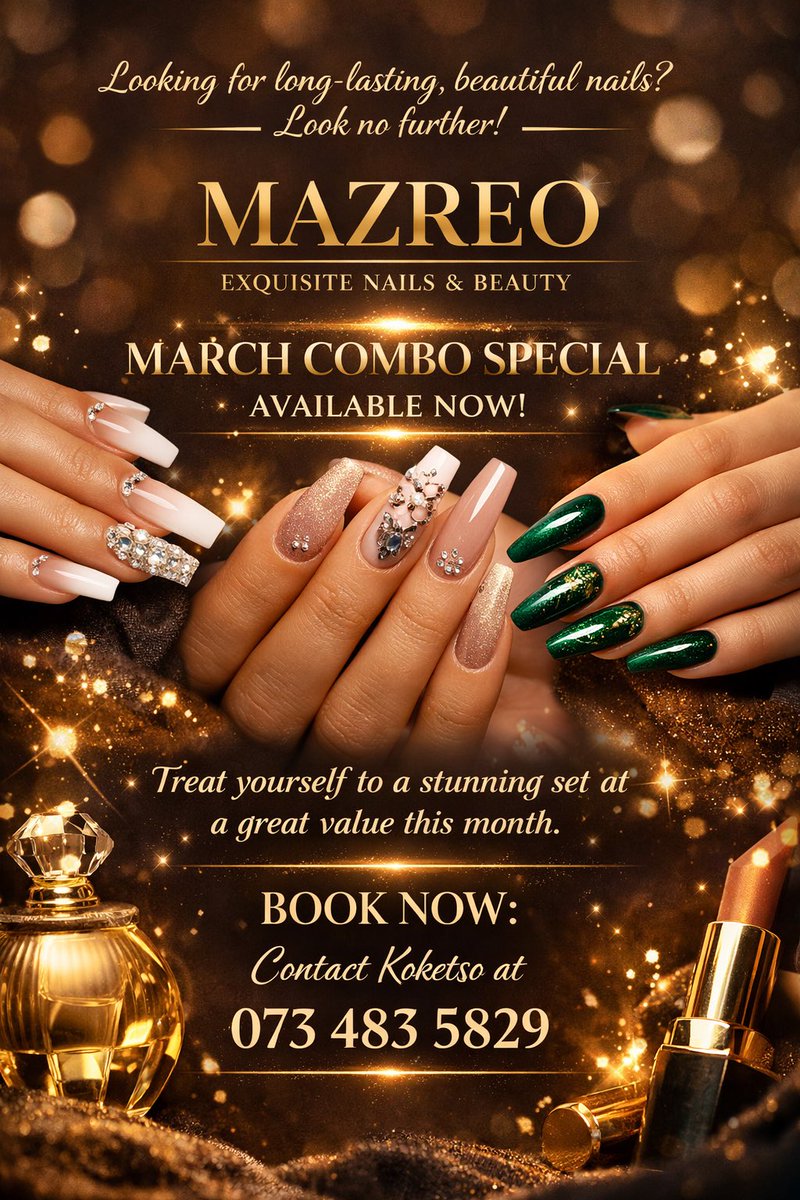 ReokeditsweMaz's tweet photo. Hello, I’m currently running a March combo special 
📩 Book your exclusive appointment today.

Mazreo Studios
Elegance at your fingertips.
#BoxOffice #nailsinmidrand #loftus https://t.co/izUtKF7y75