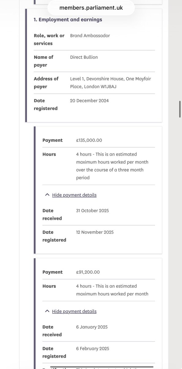 Toffeebdm's tweet image. Where does #Farage’s cash come from, to be able to plow £215,000 into @stackbtc_ today?

Well, besides GB News earnings,
he’s also trousered £226,200 for 16 hrs promo work since Oct25 shilling for Direct Bullion.
(DB being run by Paul Withers, the 25% owner of Stack)
Seems legit.
