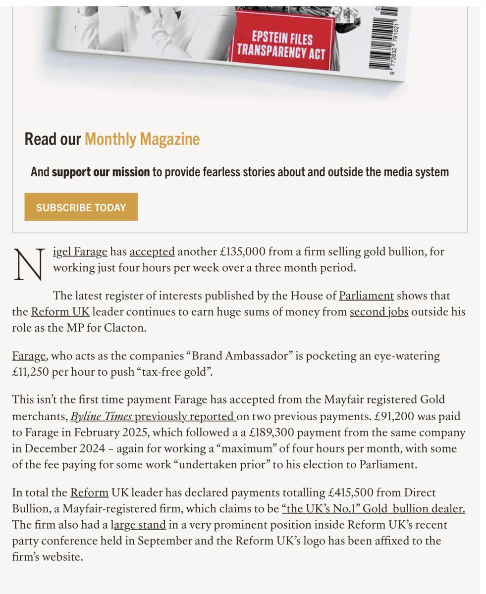 Toffeebdm's tweet image. Where does #Farage’s cash come from, to be able to plow £215,000 into @stackbtc_ today?

Well, besides GB News earnings,
he’s also trousered £226,200 for 16 hrs promo work since Oct25 shilling for Direct Bullion.
(DB being run by Paul Withers, the 25% owner of Stack)
Seems legit.