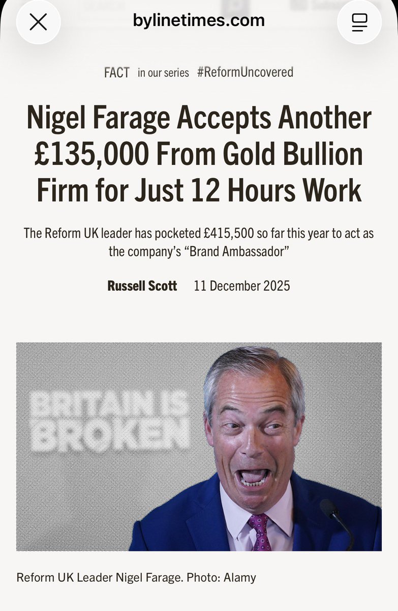 Toffeebdm's tweet image. Where does #Farage’s cash come from, to be able to plow £215,000 into @stackbtc_ today?

Well, besides GB News earnings,
he’s also trousered £226,200 for 16 hrs promo work since Oct25 shilling for Direct Bullion.
(DB being run by Paul Withers, the 25% owner of Stack)
Seems legit.