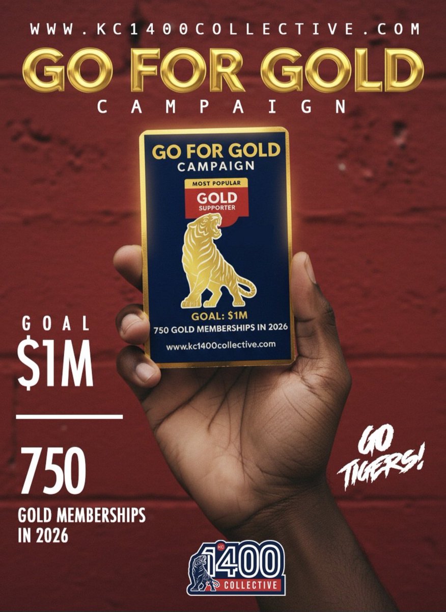 kc1400collectiv's tweet photo. KC-1400 Collective $1 Million NIL Fundraising Initiative:
🏆GO FOR GOLD CAMPAIGN🏆
GOAL: 750 Gold Supporters
PREVIOUS DAYS: 1 Gold
NEW Gold Supporters Needed: 617
This is THEE Mechanism! Don't just spectate, DONATE! Get active! Go Tigers! 🐅
JOIN TODAY!
https://t.co/5zW8GIQkbD https://t.co/X3WC5sFlcW