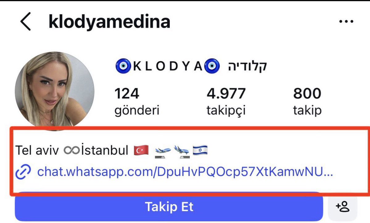 SUÇ DUYURUSU ⚠️
ELDEN ELE YAYALIM

İşgalci İsrail’e askerlik yapmış çifte vatandaş Klodiya Medina Halfon, İstanbul’a gelecek olan siyonistlere
otel tahsis ediyor ve organizasyonlar yapıyor.

📌 Özel koruma kalkanımız var” deyip devletten bağımsız güvenli bölge ilan ediyor, ismi