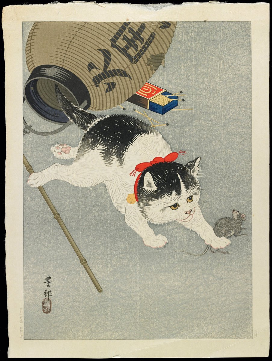 JapanTraCul's tweet photo. Kitten and Lantern, by Ohara Koson, ca. 1928-1930 https://t.co/Hj6236kG5Y