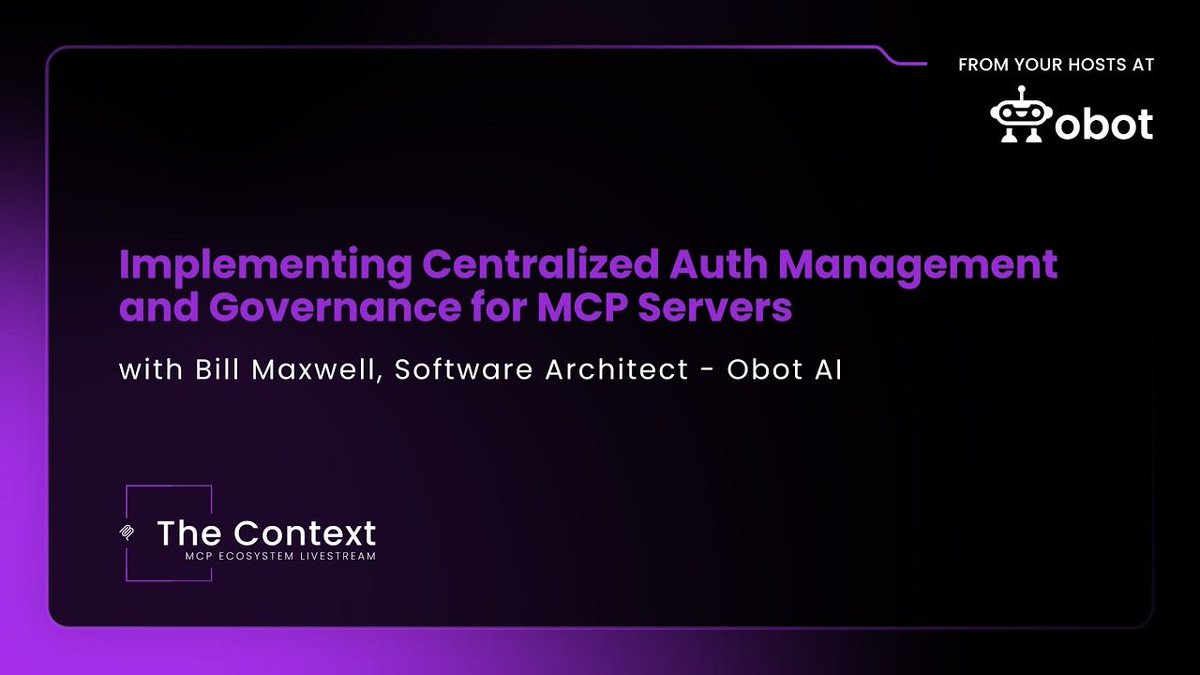 ICYMI: Last week on 𝘛𝘩𝘦 𝘊𝘰𝘯𝘵𝘦𝘹𝘵 

Shannon Williams was joined by Obot co-founder and Software Architect Bill Maxwell for a deep dive into one of the biggest challenges teams run into as MCP adoption grows: security and governance at scale.

• Why OAuth becomes