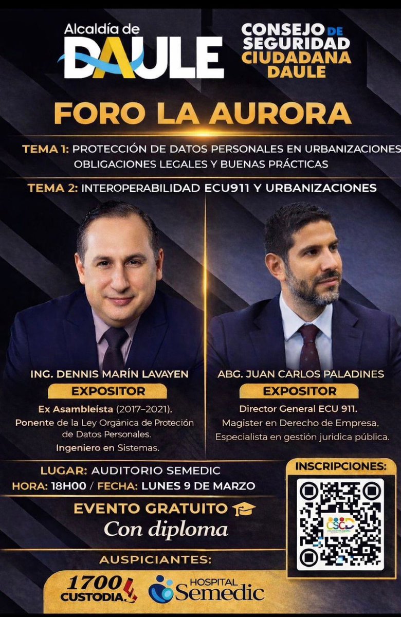 Recomendado <a href="/ComunidLaAurora/">Comunidad de La Aurora Daule</a> 
Excelentes temas: Protección de Datos e Interoperabilidad Ecu 911