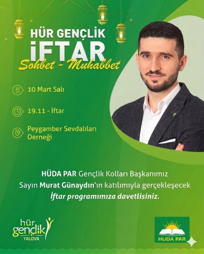 Yarın Gençlik Kolları Başkanımız Sn. <a href="/eczmrtgnydn/">Murat GÜNAYDIN</a> Katılımlarıyla İftarada buluşuyoruz. İftar sonra Başkanımızın Hoş muhabbet ve sohbetini kaçırmamanızı tavsiye ederim:)
