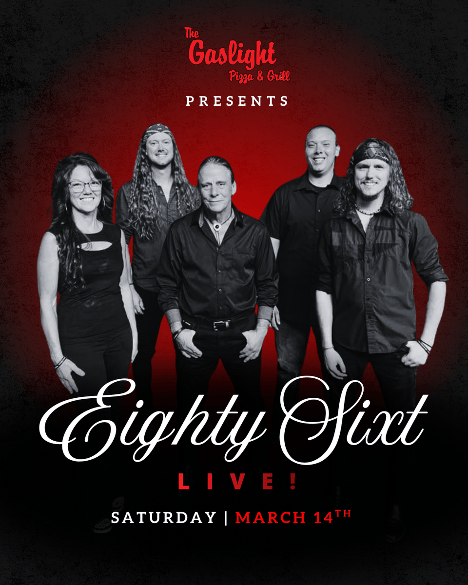 Save the Date for Live Music! 🎸 

On Saturday, March 14th, Eighty Sixt will take the stage at The Gaslight for a night of good vibes, local brews, and great tunes. Grab your friends and join us for a night worth remembering! 🎶 gaslightpizza.com