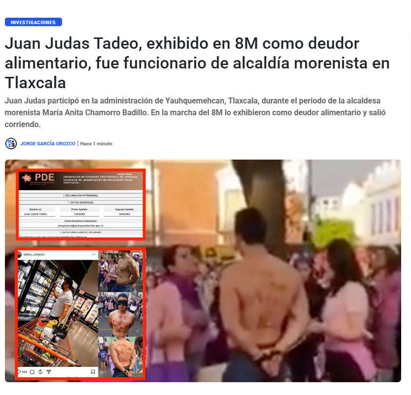 MLopezSanMartin's tweet photo. Marchó en Tlaxcala

Quiso mostrarse como aliado del #8M

Terminó exhibido como deudor alimentario...

...y fue funcionario de Morena

📷 @jorgegogdl / @emeequis https://t.co/Psqscs6tL9
