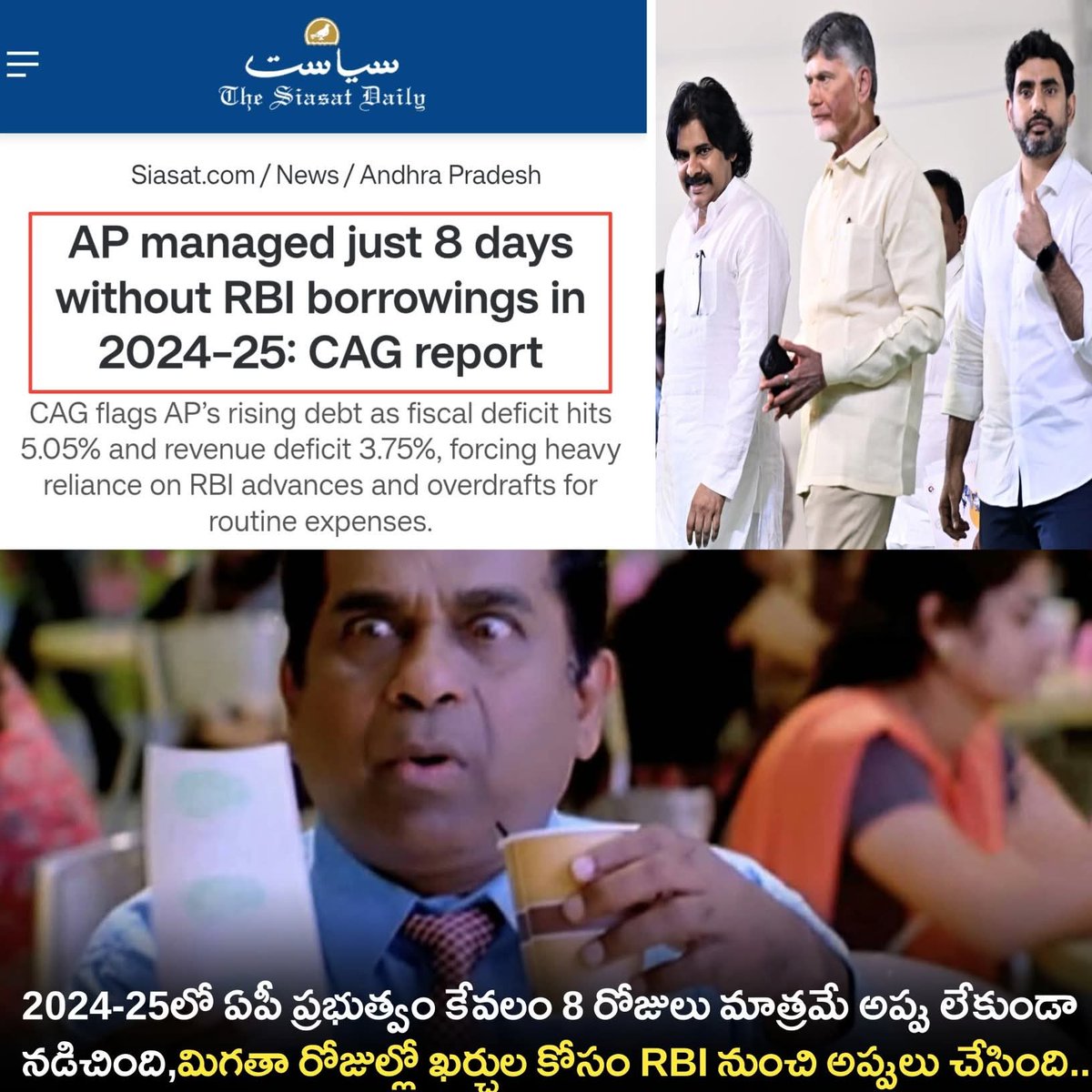 sukeshreddybsr's tweet image. సంపద సృష్టి లేదు, తొక్కాలేదు.. అప్పు చేయందే రోజు గడవని పరిస్థితి.

#CAGExposedCBN #APDebts #CBNFailedCM