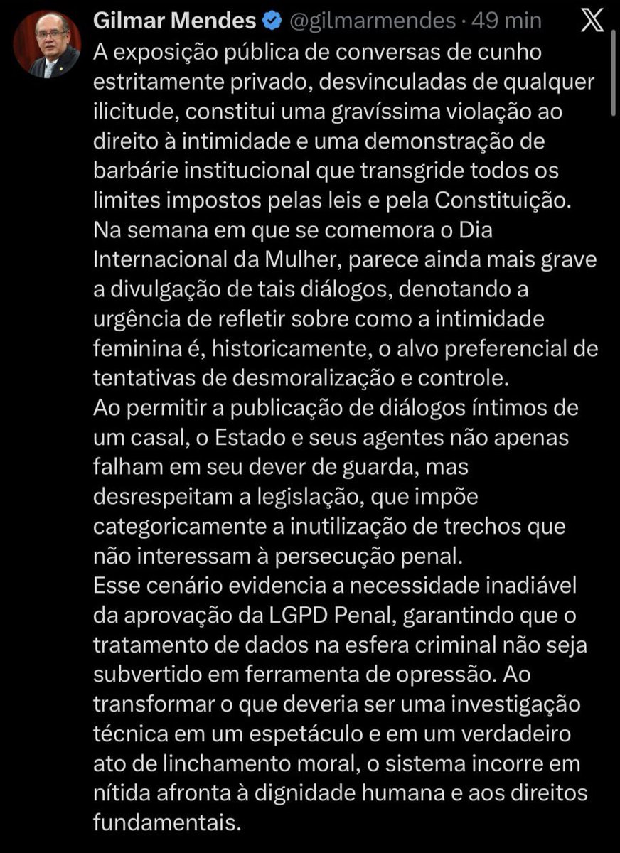 Gilmar deu a pista: o STF se prepara para tentar anular o caso Master, como fez com a Lava Jato, e para desmantelar a Polícia Federal, em retaliação aos vazamentos. Se a imprensa e a sociedade civil não recuarem, desta vez não será tão fácil