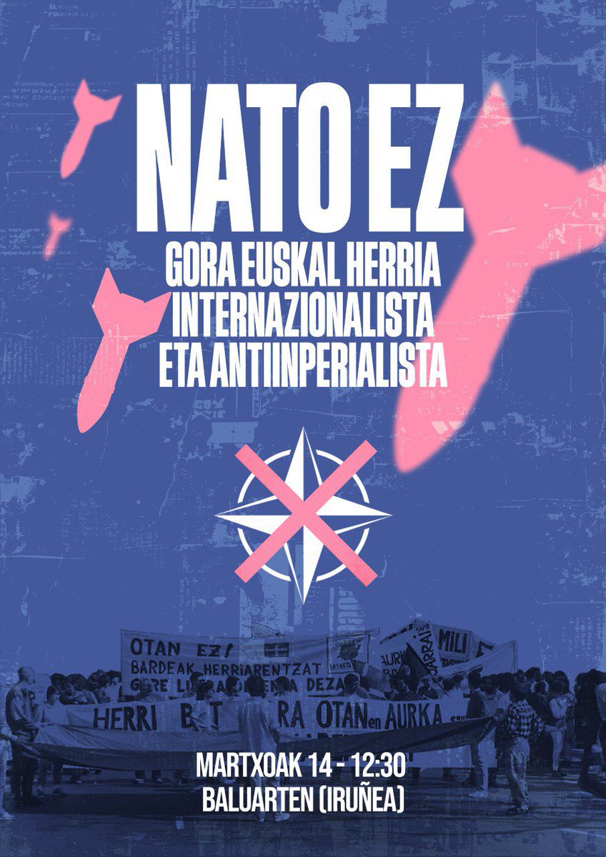 EHEbizi's tweet photo. EHEk bat egiten du Natoren aurka eta Euskal Herri internazionalista eta antiinperialistaren alde larunbaterako deitutako manifestazioarekin.

Inperialismoak berarekin dakar suntsiketa eta homogeneizazioa. Aurre  egiteko gure tresna indartsuena Euskal Herri aske eta euskalduna da! https://t.co/WC1P2AlH0x