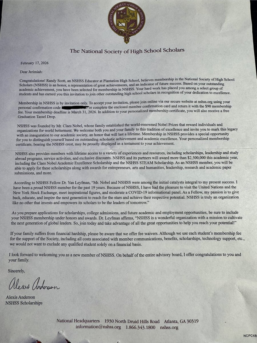 Jerimiah_R_'s tweet photo. I am incredibly grateful for being recognized as a member by the National Society of High School Scholars ! 
@CoachSamKent 
@CoachJoeNieves 
@Coach_Murray0 
@CoachJjLaster 
@GoMVB @nshss https://t.co/ZHhtx1UibT