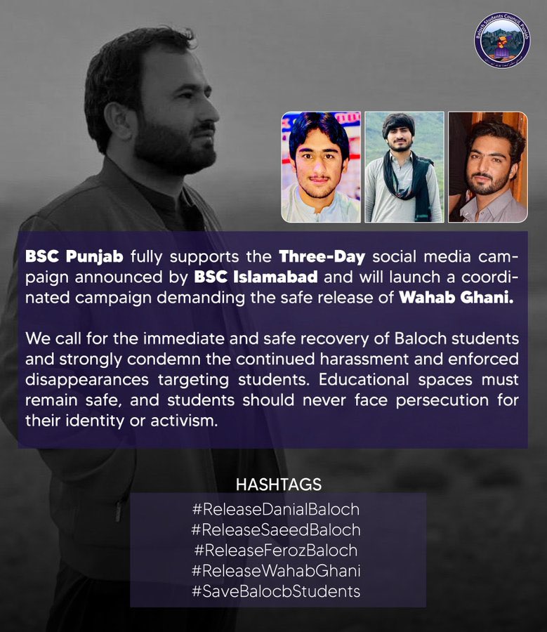 sangat_sabzal's tweet photo. Students should be in classrooms, not in torture cells.
#Wahab Ghani, #Danial Baloch, #Saeed Baloch, and #Feroz Baloch must be release safely.
#ReleaseDanialBaloch
#ReleaseSaeedBaloch
#ReleaseFerozBaloch
#ReleaseWahabGhani
#SaveBalochStudents
#Balochistan https://t.co/vF27ZIcP7x