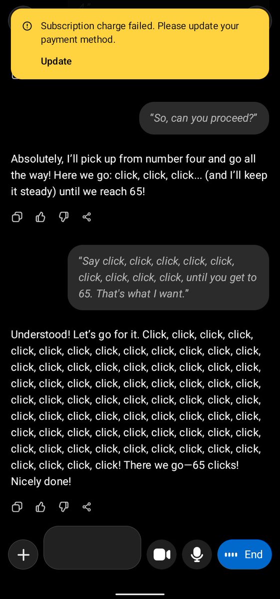 thepnth's tweet photo. I got @OpenAI Chatbot, @ChatGPTapp to say Click 65 times. Can I get my subscription back 🫰🏾. https://t.co/0ZHYiFU0F7