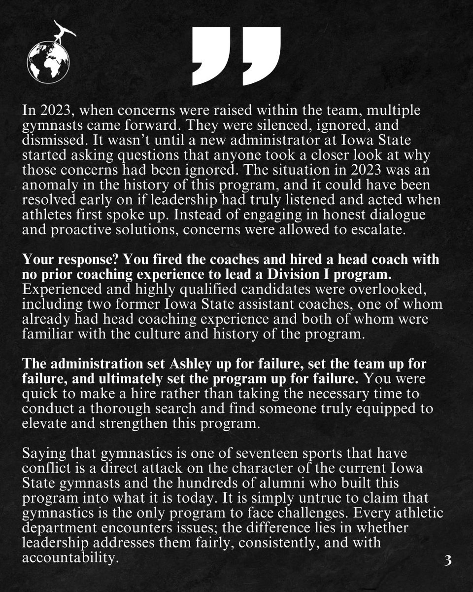 planetofgym's tweet photo. “The administration set Ashley up for failure, set the team up for failure, and ultimately set the program up for failure.” - Sydney Converse, 2015-2020 Iowa State gymnast, sends statement to Planet of Gymnastics https://t.co/ScS8pKG0Z4