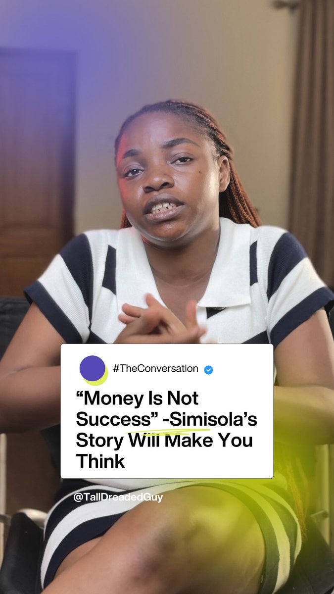 Success is not money to me. I’m working for sustainability. Sometimes I have money in my account and still feel like something is missing.” — Simisola, makeup artist &amp; teacher in Ibadan.

Her story will make you think.

vt.tiktok.com/ZSuM6yoeq/

#TheConversation