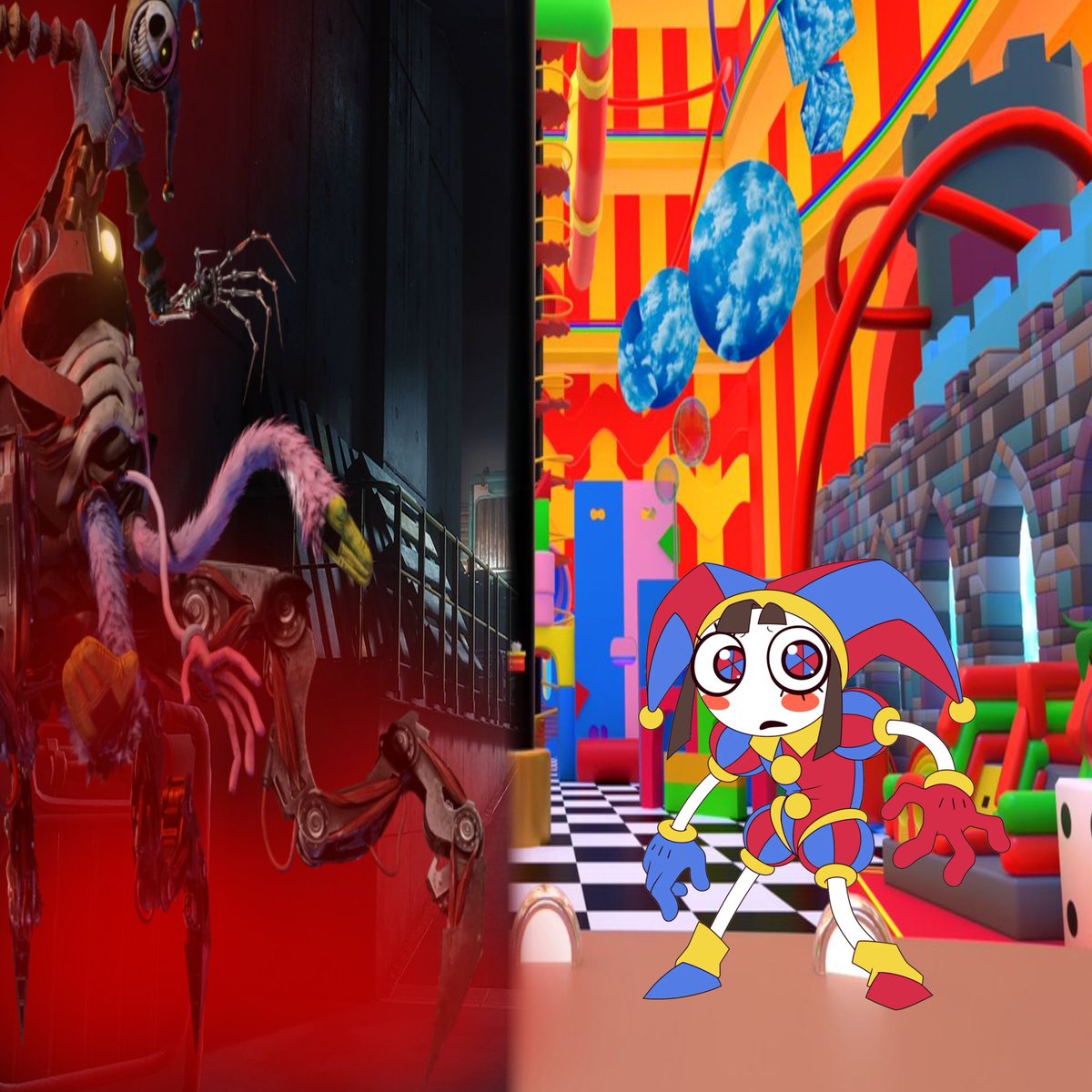 MikeyFPE76's tweet photo. [two worlds merge into one]

🫴: Pomni... welcome to this... Twitter, they call it.

❤️‍🩹: W-WHERE AM I... AND WHAT THE F[BEEP] ARE YOU?! And what is this red smoke?

[Parody account]
#Parodytwt #PoppyPlaytimeRP #TADCRP https://t.co/aCsXVTQ1C9