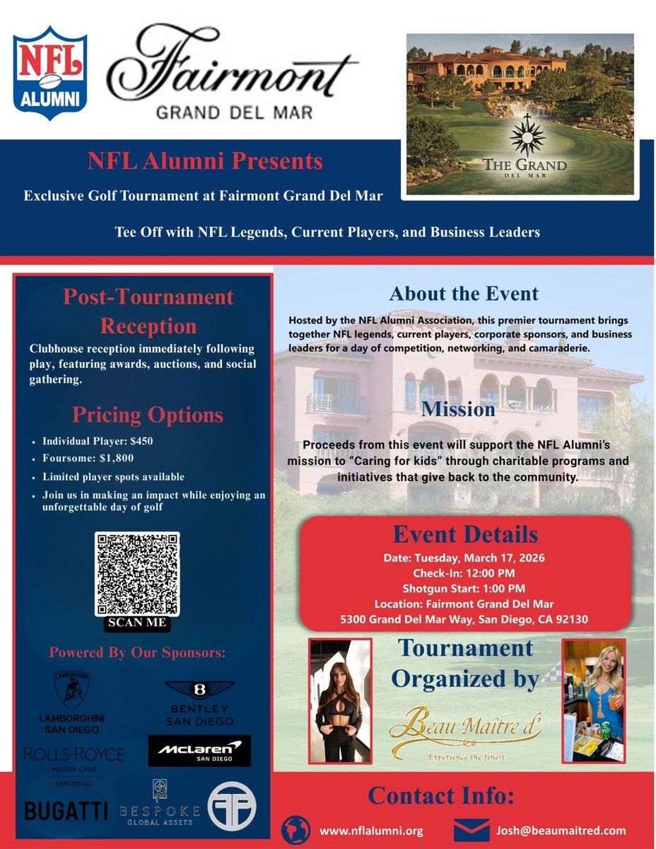 LorenzoNeal's tweet photo. San Diego, let’s hit the course. ⛳🏈

Use code LORENZO41 for 35% off registration and join us for a great day on the course for an amazing cause. 

I’m excited to host the NFL Alumni Charity Golf Tournament at the beautiful Fairmont Grand Del Mar alongside my NFL Alumni brothers https://t.co/DuGzIP9d8d