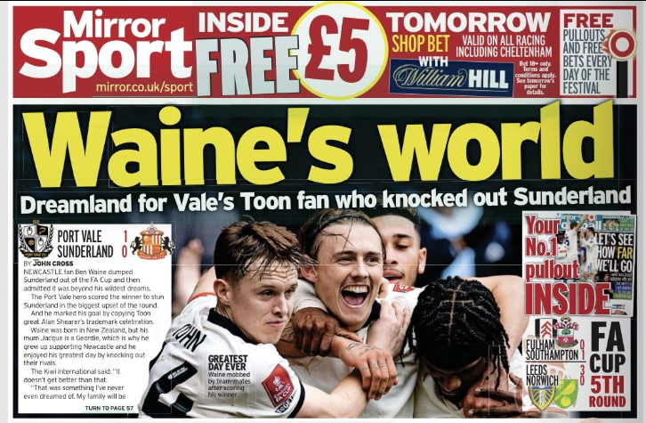 Dr___H___Lekter's tweet image. #FACupDraw #Valiants #Sunderland #SAFC #Mackems #NUFC #SaintsFC Alan Shearer Ben Waine Port Vale vs Sunderland Mackems Newcastle United FA Cup Quarter Final Draw Southampton Chelsea Manchester City Man City vs Liverpool
-
-
VALIANTS VANQUISH VISITORS

#PortVale 1  #Visitors 0