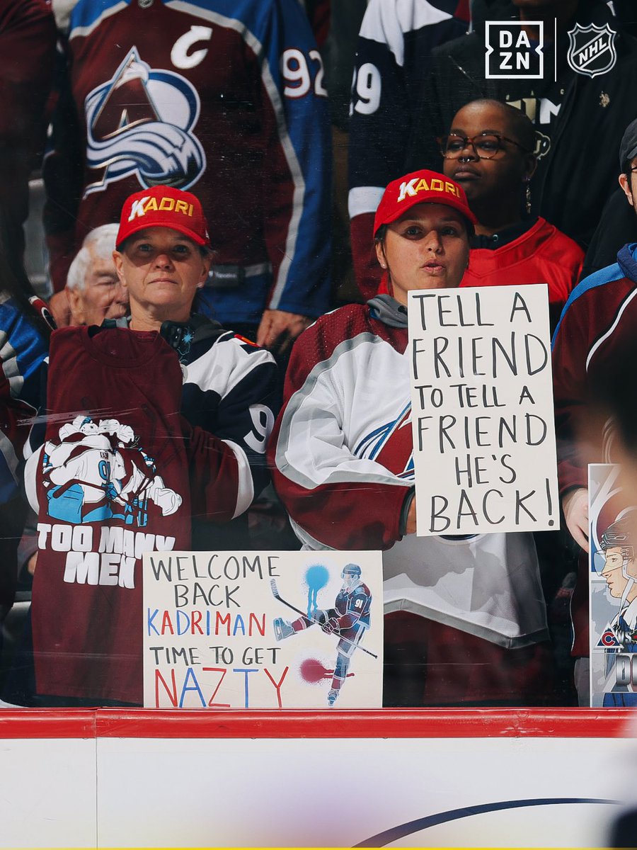 DAZN's tweet photo. Kadri’s back in familiar threads 🫡
#NHLonDAZN | #Avalanche | #Kadri | #NHL https://t.co/iCNST8Tuew