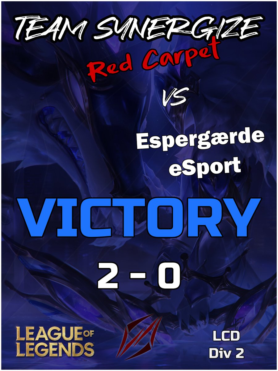 Team_Synergize's tweet photo. Synergize Red Carpet win their @LoLDanmark Div 2 match 2-0 against Espergærde eSport

Putting us 7-1 in LCD Div 2

GG Espergærde eSport

And GG WP to the lads!!
@Just4L3g3nd
@vufferlol
@Mortensenxd
@RDlolxd
@NxT__z
@_RodrigoCaeiro_ https://t.co/EZpgvzlKt1