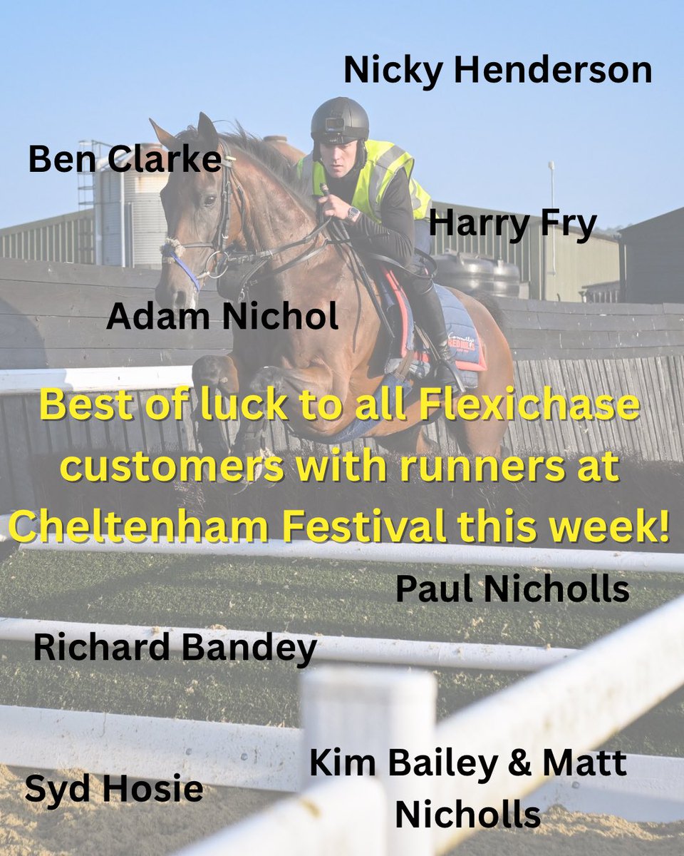 flexi_chase's tweet photo. Best of luck to all Flexichase customers with runners this week at Cheltenham - we are so proud to be a small part of your preparation for this week! 💪🏼🏆 https://t.co/rKrGVDbjNJ