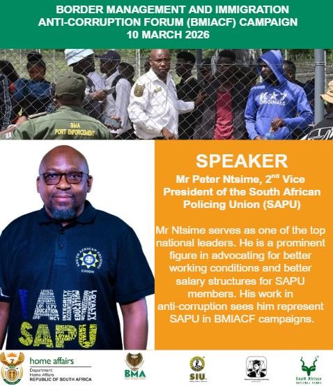 TheBMA_SA's tweet photo. The last leg of the Border Management and Immigration Anti-Corruption Forum (BMIACF) campaign in the 2025/2026 financial year will be held tomorrow ,  10 March at Maseru Bridge Port of Entry. The campaign aims to raise awareness against corruption at South Africa’s ports of entry, mobilise travellers and other stakeholders to take a stand firm against corruption and associated corrupt activities.