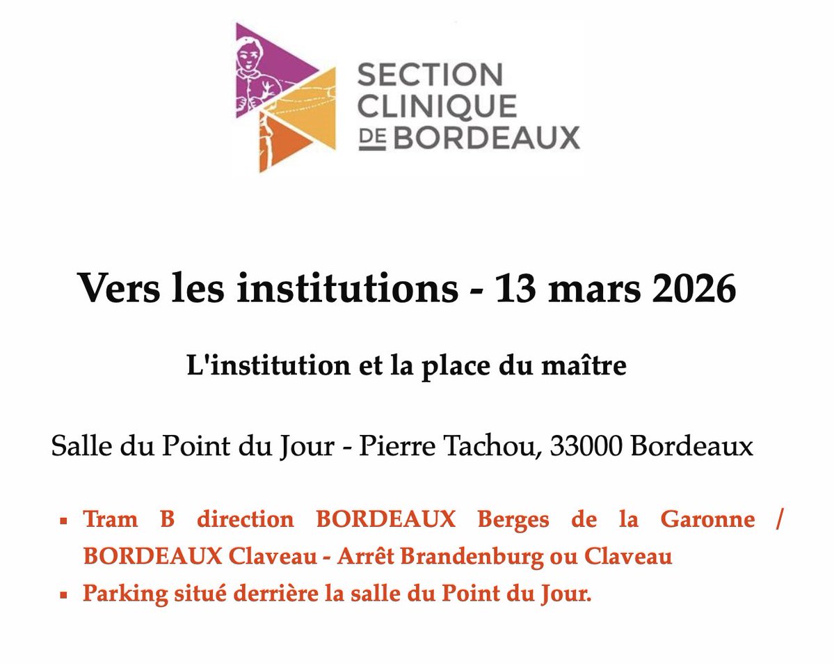 Vers les institutions - 13 mars 2026
L'institution et la place du maître