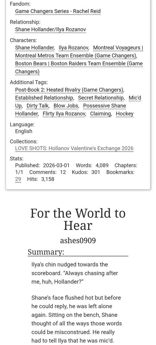 ashes0909fic's tweet photo. For the World to Hear, Rating: Explicit 
Written for @center_hollanov - a hollanov valentine's day gift exchange https://t.co/tUR5eZbgJE https://t.co/KAESacUzZM