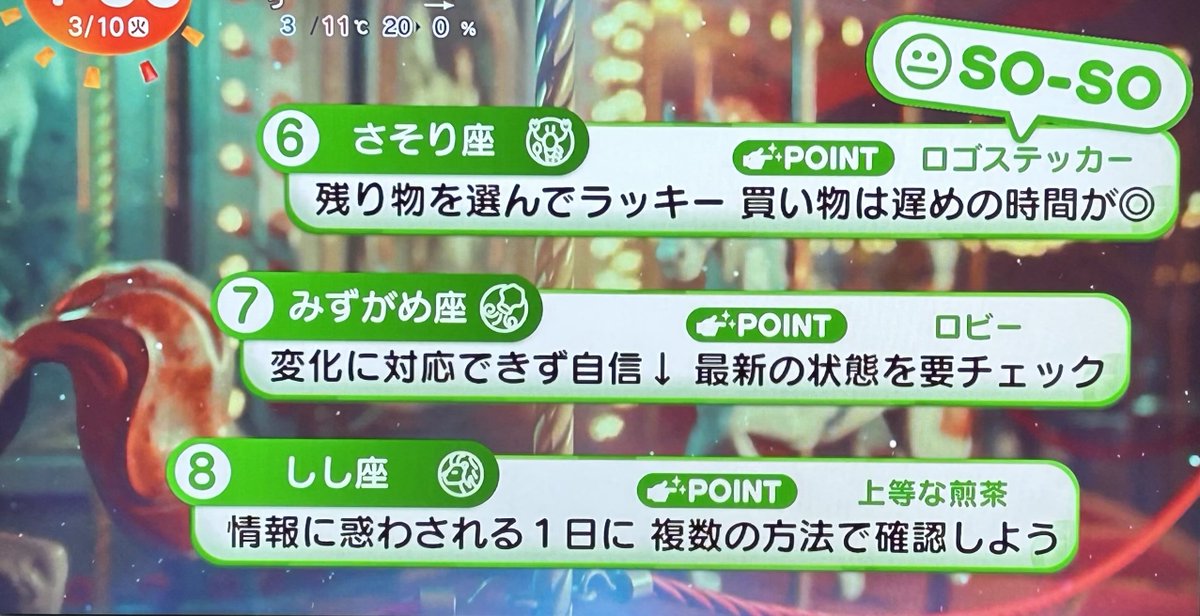 3月10日(火)めざまし占い おはようございます 早起きしたのでこっそり