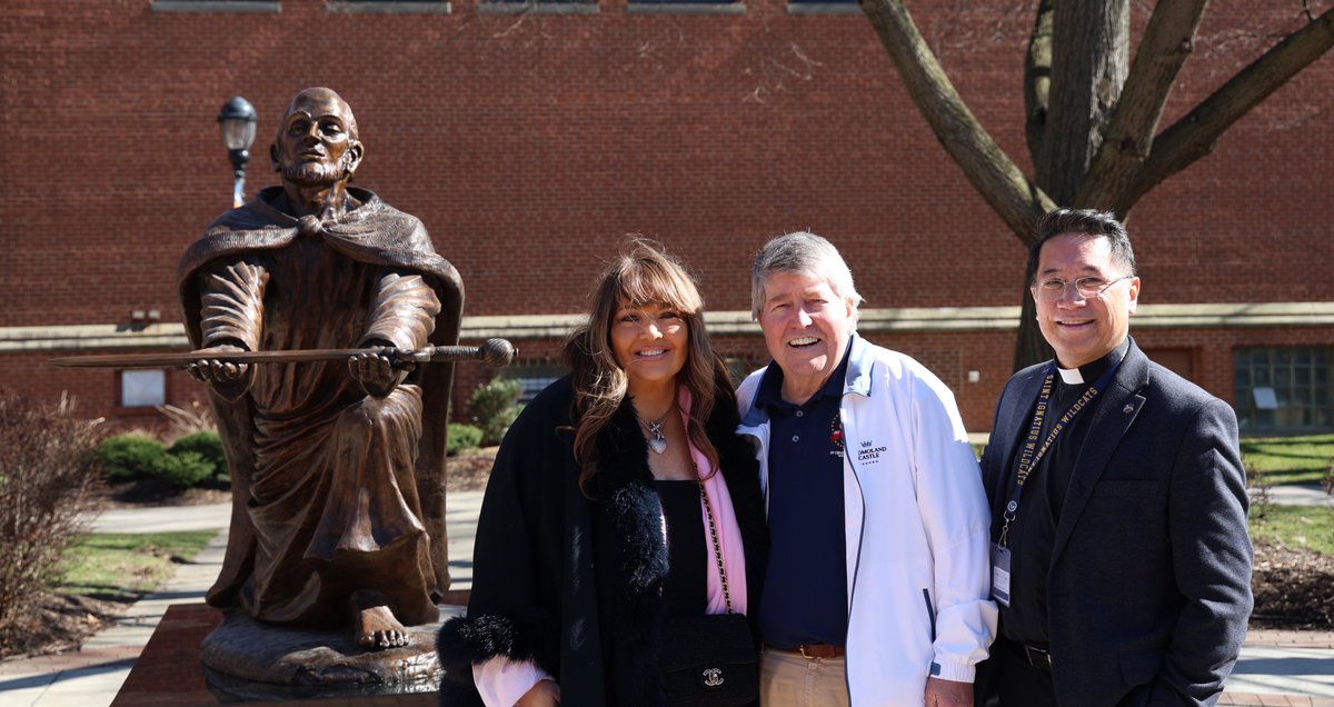 SIHSCleveland's tweet photo. Today, a new bronze statue of St. Ignatius of Loyola was installed outside the St. Mary of the Assumption Chapel at Saint Ignatius High School, depicting the moment of Ignatius’ spiritual conversion, when he laid down his sword before Our Lady of Montserrat and committed his life fully to serving Christ.

We are deeply grateful to the Gallagher family—Dennis, Patrick ’16, and Jeannie—for their generosity in bringing this beautiful work to campus, created by renowned sculptor Timothy Schmalz.

A special thank you as well to President and Chief Mission Officer Rev. Raymond P. Guiao, S.J. '82, for his inspiration in helping make this meaningful addition possible.

May this statue inspire Wildcats for generations to come. 💙🕊️ #AMDG