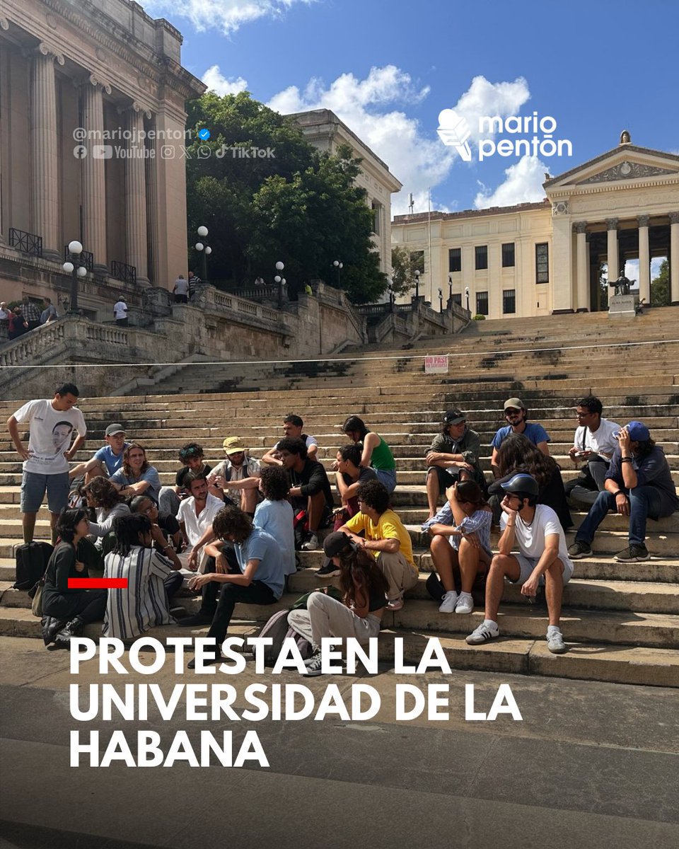 🔴Una veintena de estudiantes realizaron una sentada pacífica en la escalinata de la Universidad de La Habana para protestar contra cambios en el programa de estudios, los horarios de clases y el nuevo modelo de educación a distancia. Según testimonios de estudiantes y