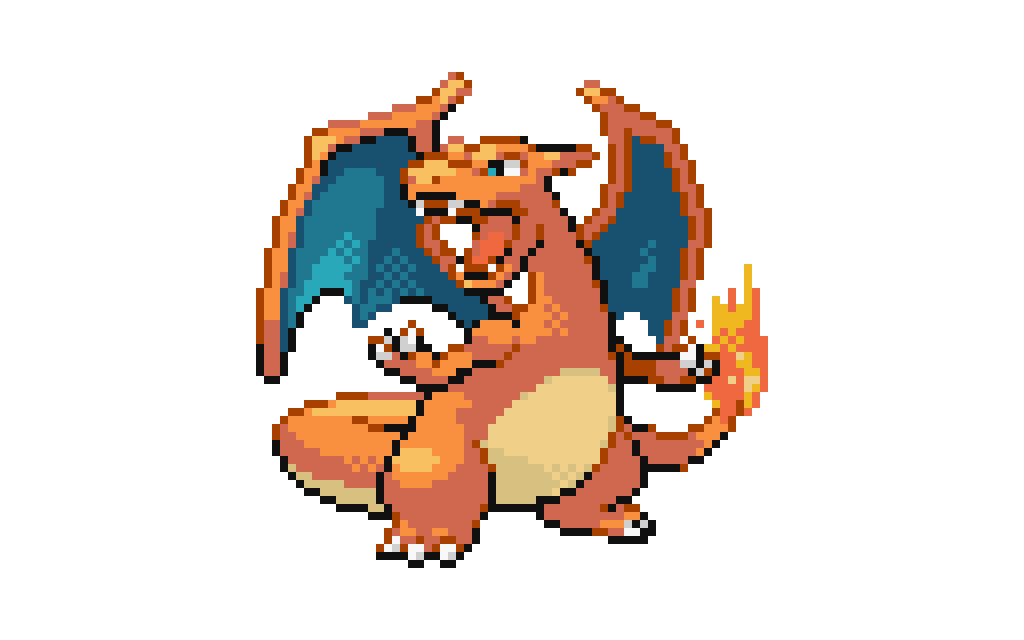 sham_exe's tweet photo. seeing people post about FRLG is reminding me that this is the best that charizard has ever looked. absolutely mogs every other sprite/model https://t.co/m6YZC3icPp