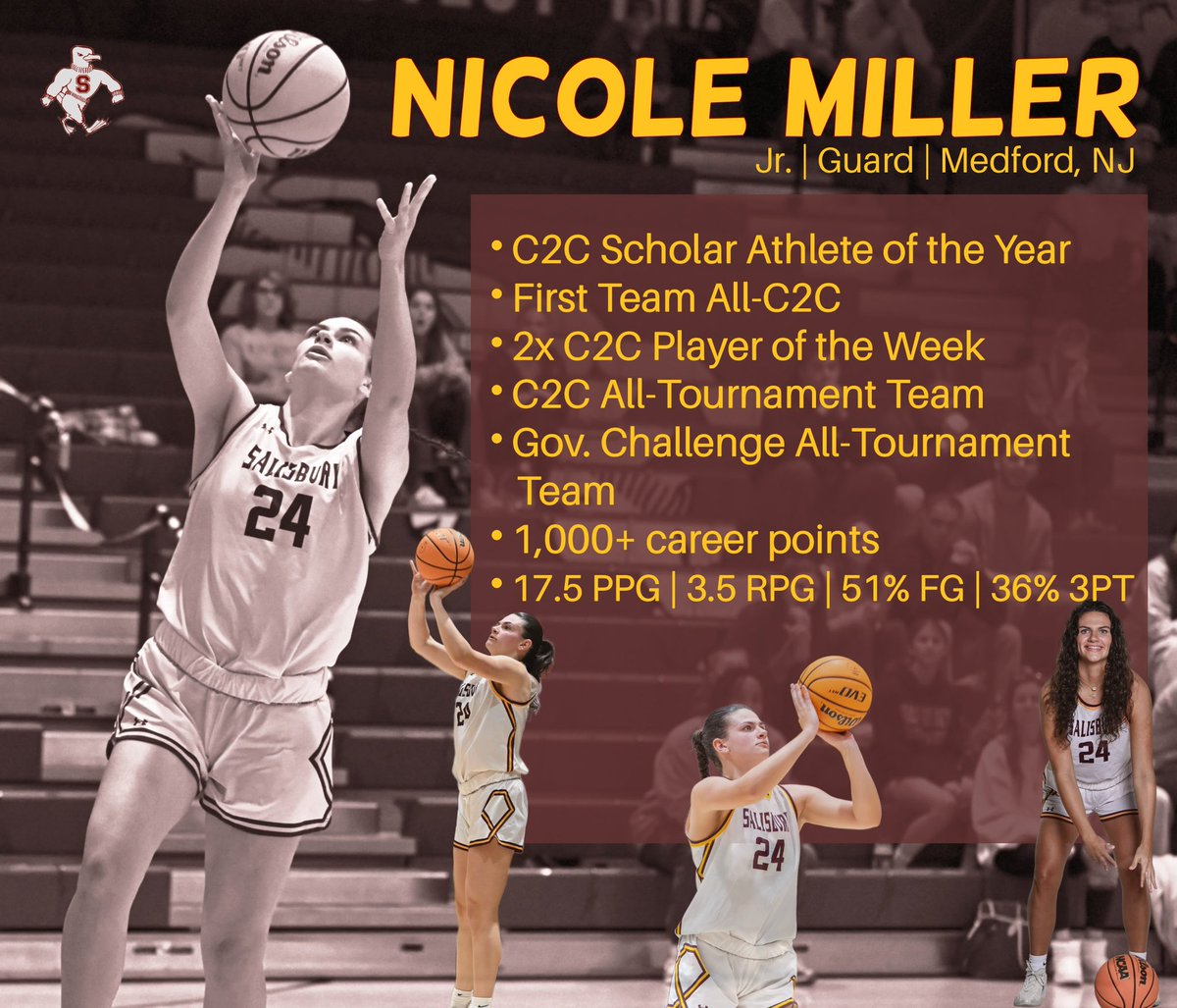 SalisburyWBB's tweet photo. Recap of the 2025-26 season for our junior guard, #24, Nicole Miller! https://t.co/mPGcWfTsVs