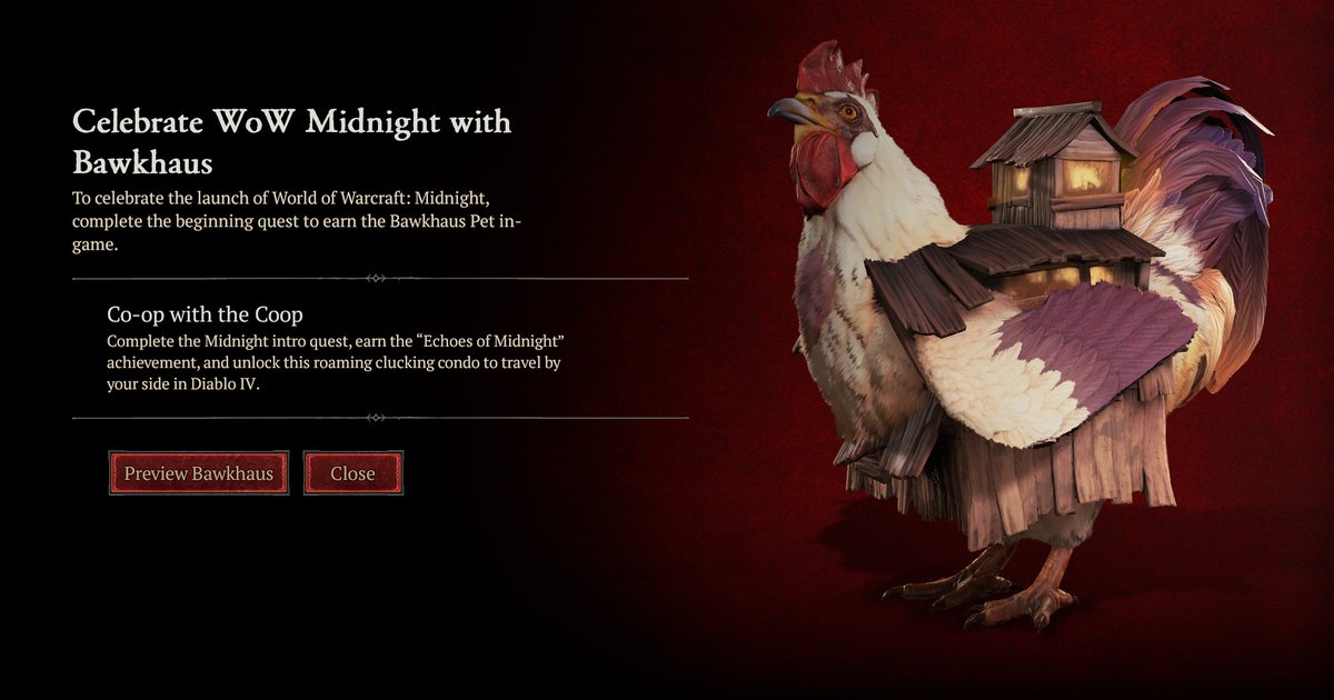 AbbadonLive's tweet photo. I did not know this until I logged in to make sure I had the season complete, so if you play WoW and DiabloIV go get Bawkhaus!!! 🐔🏠 https://t.co/wBvSUcjUuf