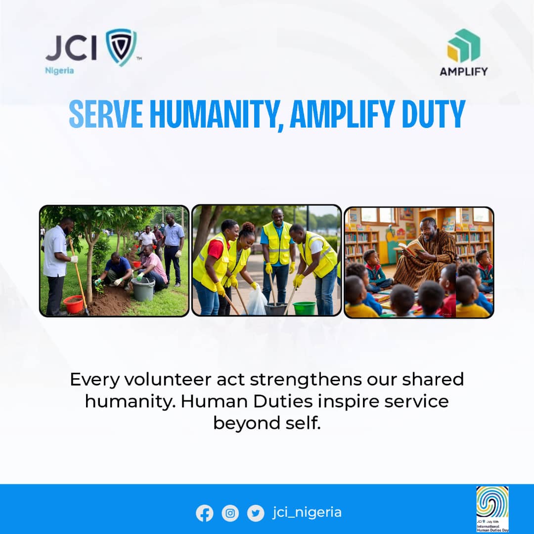 DeeWhyPumpy's tweet photo. SERVICE AMPLIFIES OUR HUMANITY

By SERVING HUMANITY, we AMPLIFY DUTY and create a ripple effect of positive impact. Together, through conscious service and responsible leadership, we strengthen our communities and reaffirm the values that bind us as one

#AMPLIFY
#JCINigeria
#JCI https://t.co/Ch2b4jNDDS