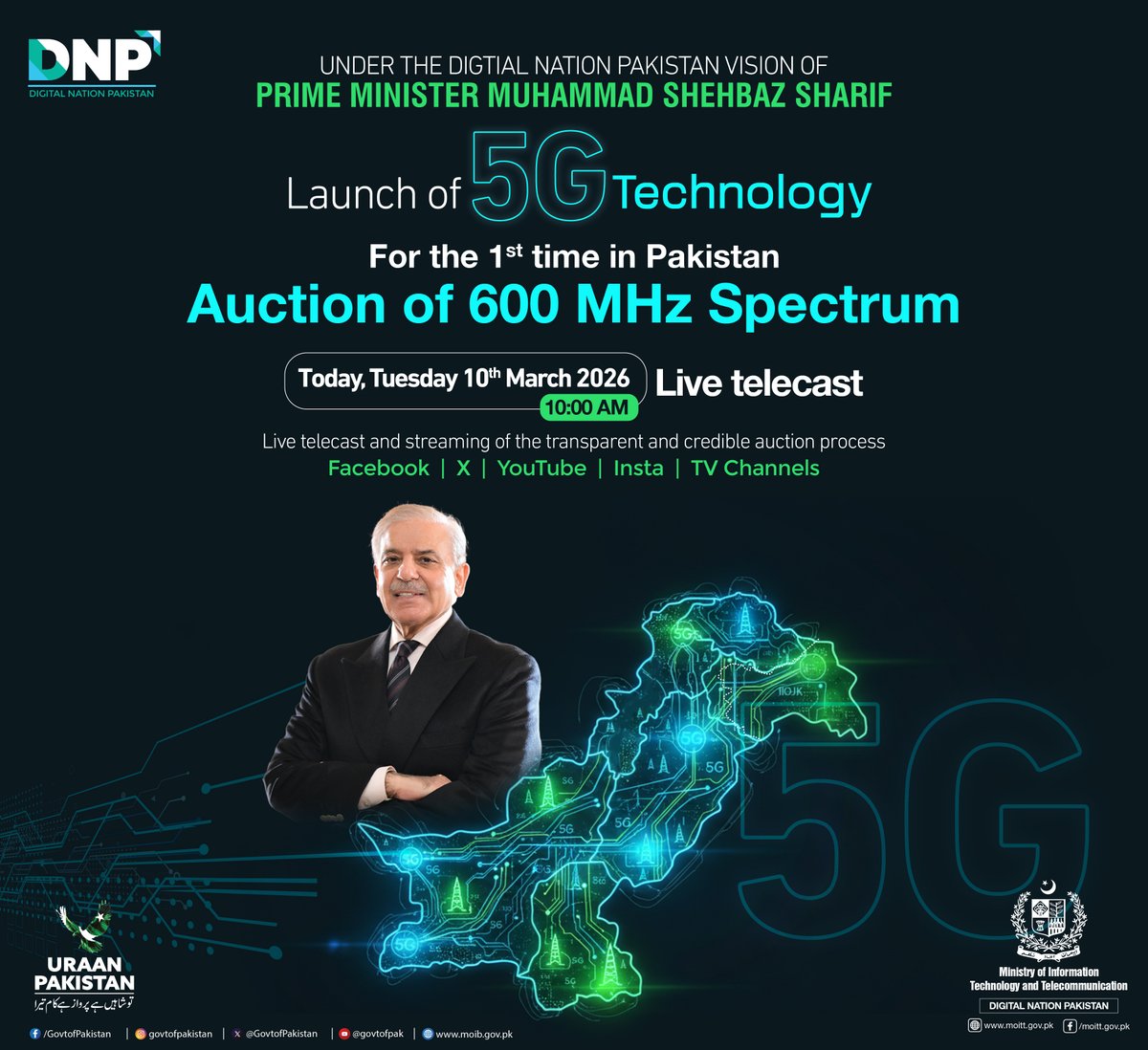 Pakistan advances toward a digitally empowered future with 5G rollout and the 600 MHz spectrum auction under PM Shehbaz Sharif