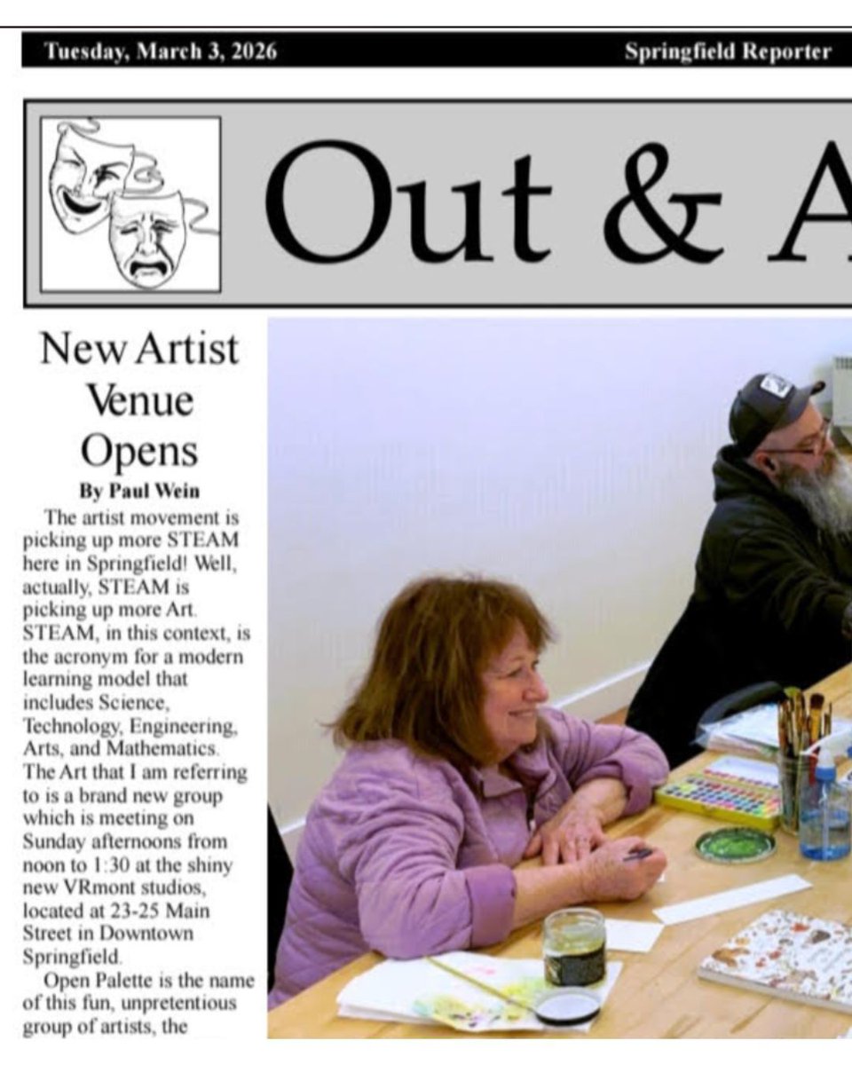 BRICvt's tweet photo. Thanks to Springfield Reporter for the nice write-up about our new Open Palette artist gatherings! 

@ VRmont Studios on Sundays, noon to 1:30pm

Register for the next #OpenPalette, or check out our other event offerings:
https://t.co/ZWSTQvcE8h 

#ArtistMeetup #SpringfieldVT https://t.co/7x7oPfeRJZ