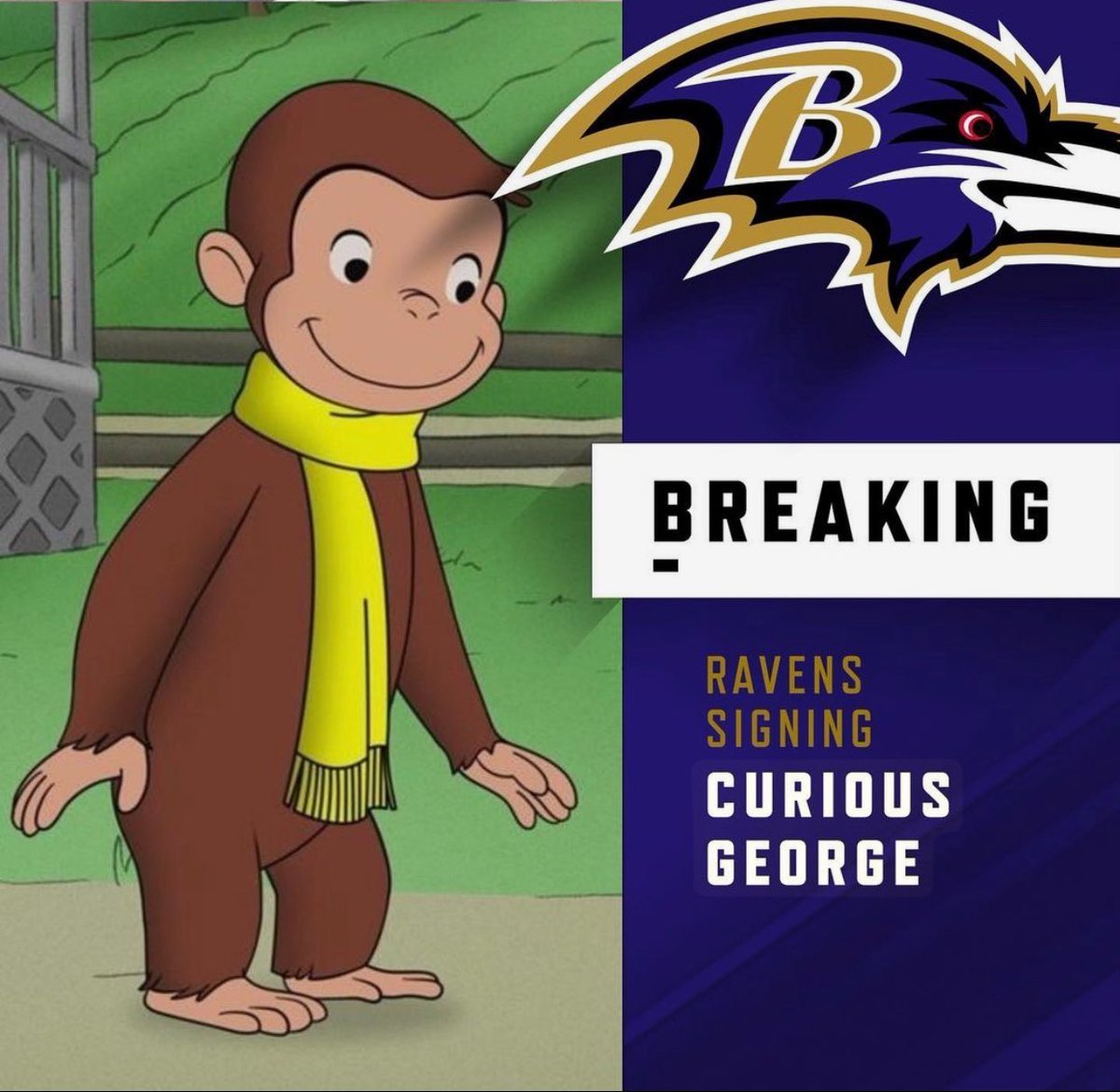 BREAKING: #Ravens closing in a deal to bring Curios George to Baltimore.