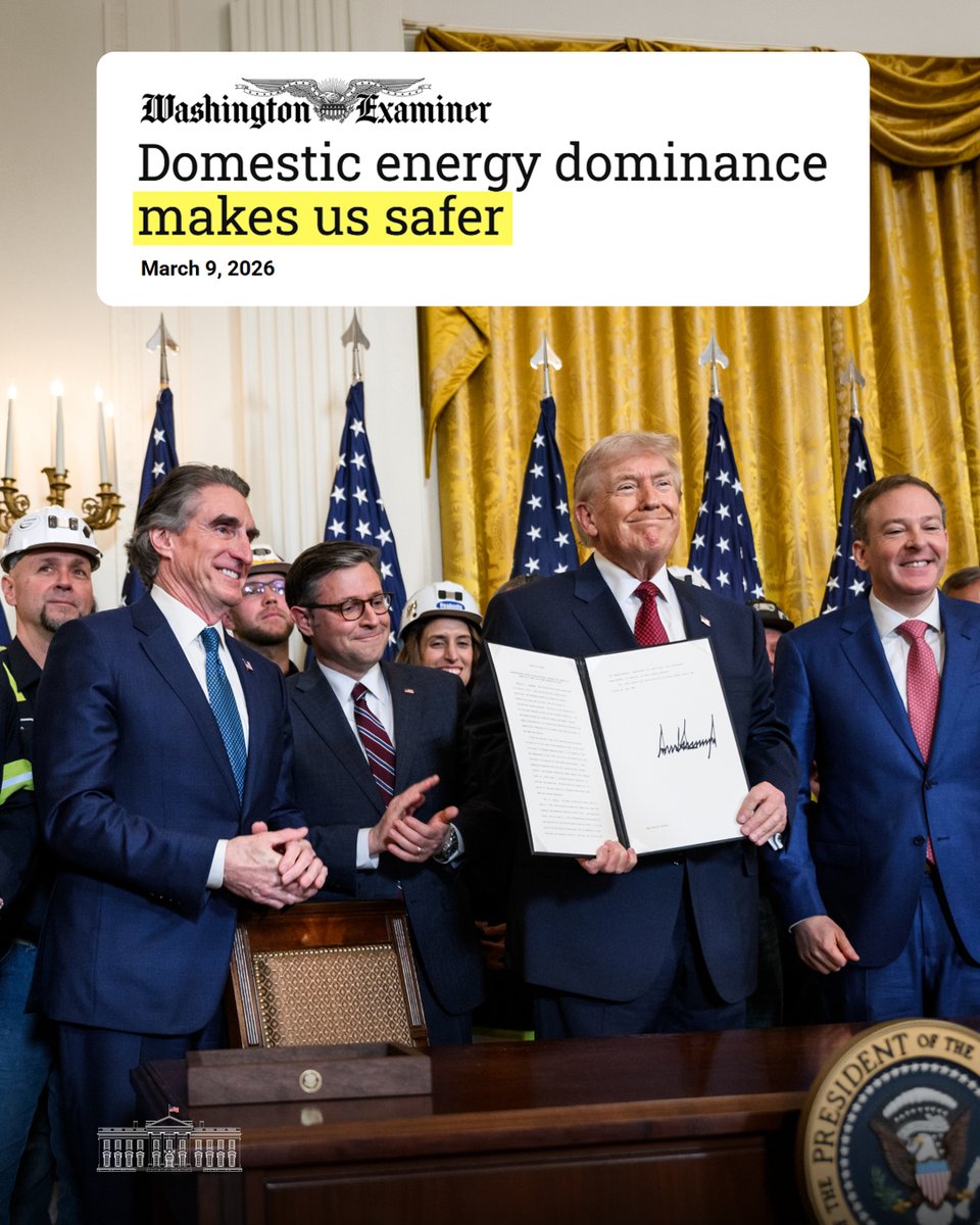 📢Breaking "The conflict with Iran is decisively demonstrating that domestic energy production &amp; national security are inextricably linked... Trump’s push for domestic energy production has made America safer, stronger, &amp; more capable of defending its interests abroad."