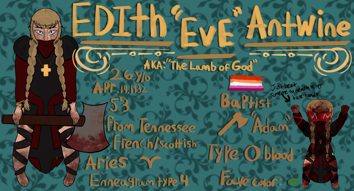cervinine's tweet photo. Introducing Edith “Eve” Antwine!

Edith was born on April 14, 1932 to her father and mother, Adam and Mary Antwine. (yes it’s on the nose, idc) She was considered a miracle. After years of struggling to conceive, they finally had Edith, born with a nuchal cord. (1) https://t.co/QNRDsJmk46
