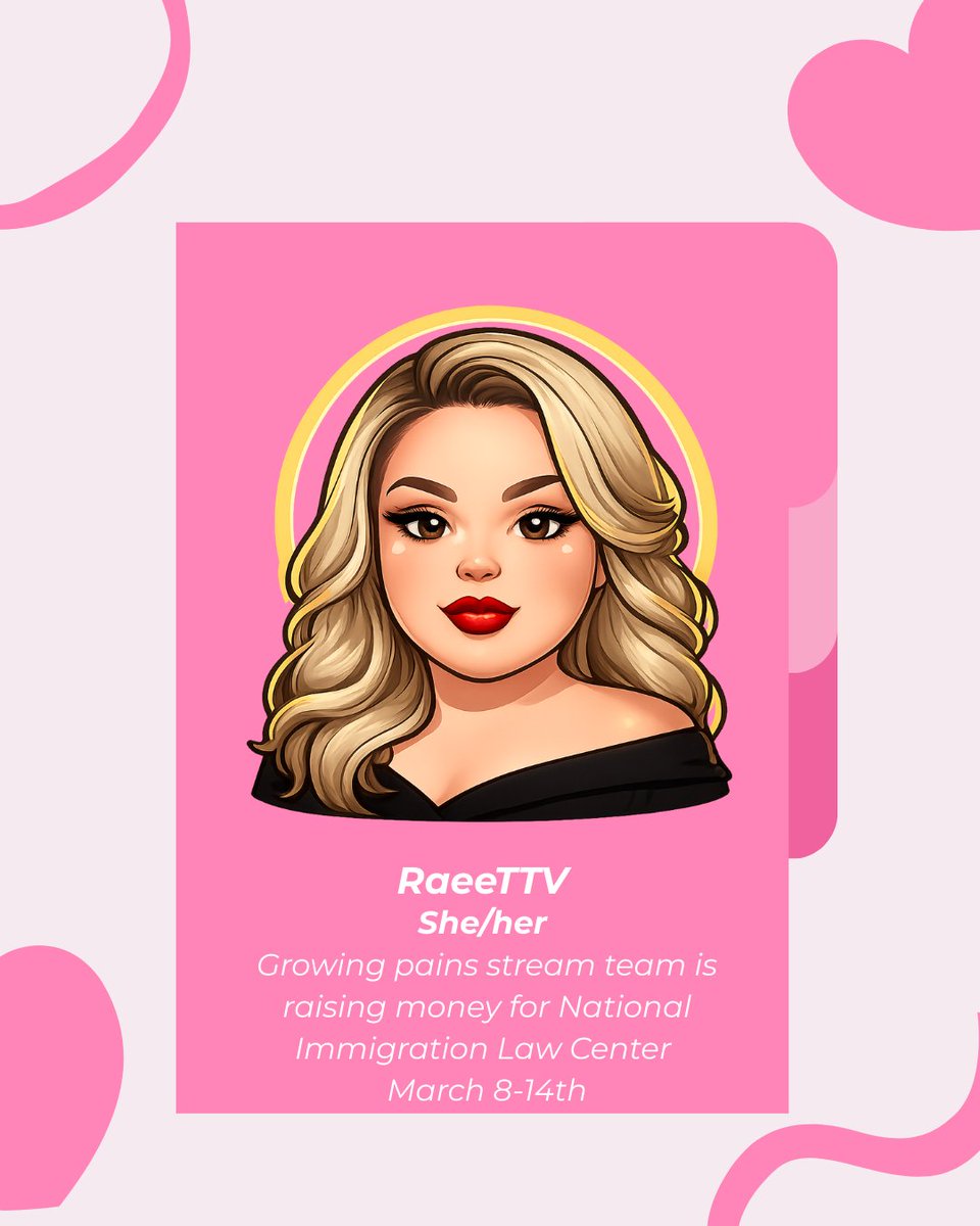 Raeeimvu's tweet photo. My Fortnite Charity Stream Starts Tonight! 💗
🗓 March 8–14
⏰ Live at 8PM PST
🎯 Goal: $250
Supporting the National Immigration Law Center. Every bit helps! Come hang out 🎮
https://t.co/Nr3OGUWjtn

https://t.co/5hMWwwC6NF https://t.co/78tf7nAYlI