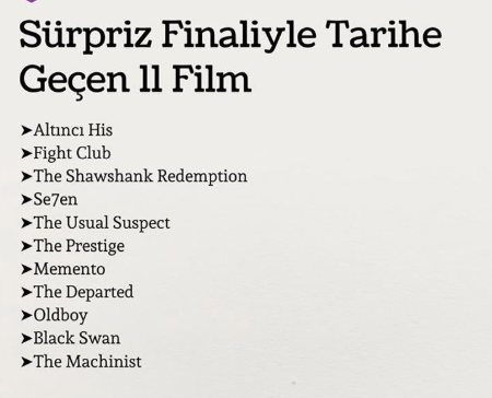 izlemelikseyler's tweet photo. Sürpriz finaliyle tarihe geçen 11 film👇 https://t.co/MkyQAgrOCk